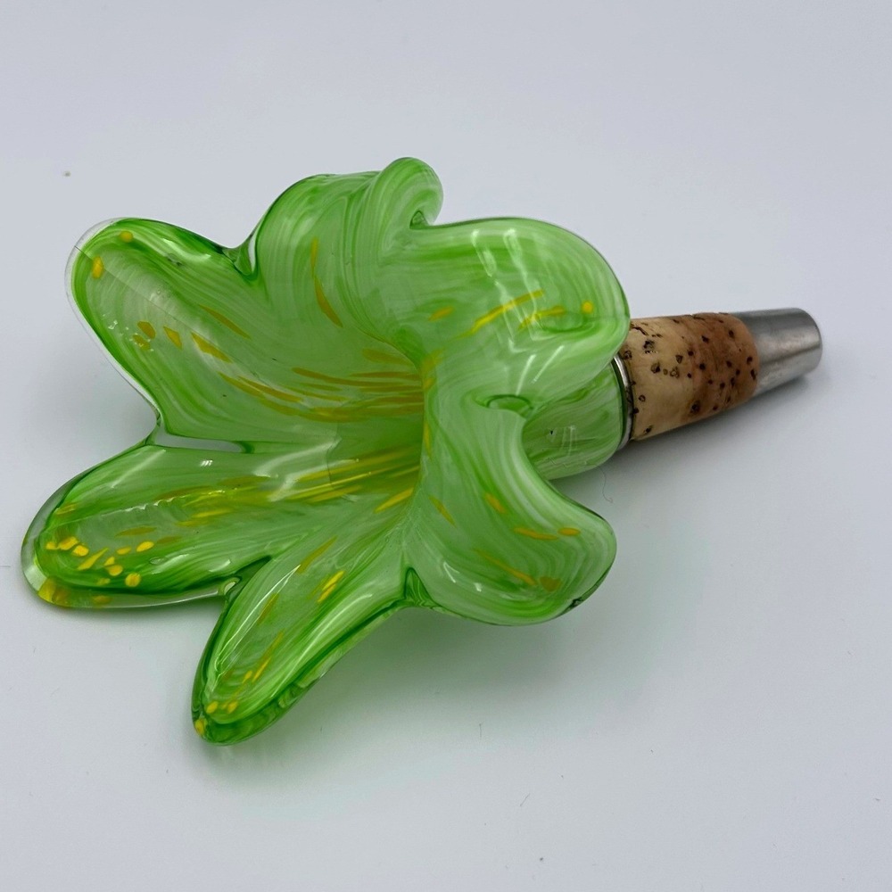 Green Art Glass Lily Flower Wine Bottle Stopper Cork Decorative Barware